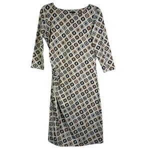 J. McLaughlin Catalina Cloth Retro Mod Knee Length Dress Brown‎ Cream V-Neck Med